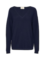 Cream Casual Fit Blue Sillar V-Neck Pullover 100% Cotton Jumper - Image 5 of 6