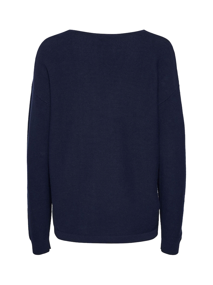 Cream Casual Fit Blue Sillar V-Neck Pullover 100% Cotton Jumper - Image 6 of 6