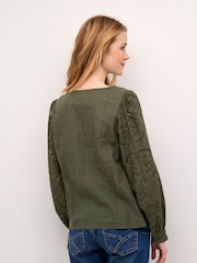 Cream Green Diana V-Notch Neck Long Sleeves Blouse - Image 2 of 6