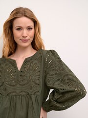 Cream Green Diana V-Notch Neck Long Sleeves Blouse - Image 3 of 6