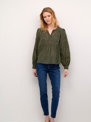 Cream Green Diana V-Notch Neck Long Sleeves Blouse - Image 4 of 6
