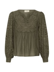 Cream Green Diana V-Notch Neck Long Sleeves Blouse - Image 5 of 6