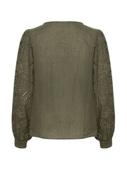 Cream Green Diana V-Notch Neck Long Sleeves Blouse - Image 6 of 6