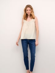 Cream Natural Anna Singlet Thin Strap Lace Top - Image 3 of 5
