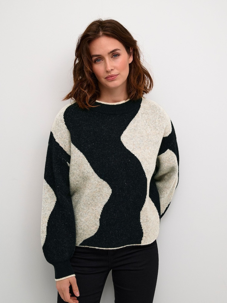 Kaffe Casual Fit Wilma Printed Black Pullover Jumper - Image 1 of 5