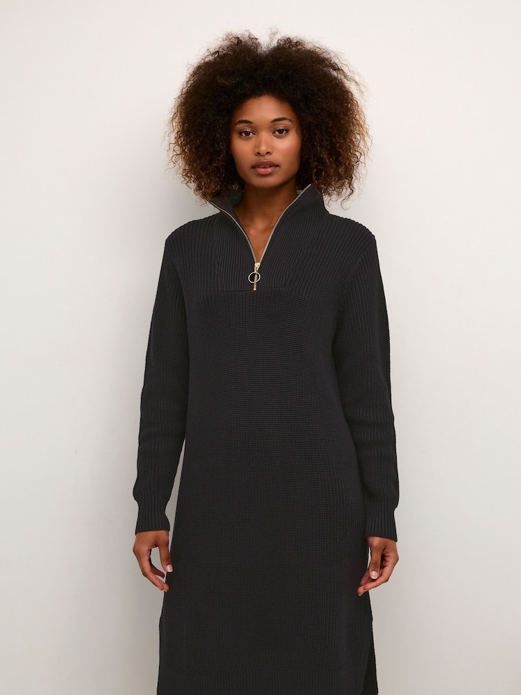 Kaffe Lioa Long Sleeves Zip Knit Black Dress - Image 1 of 6