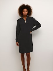 Kaffe Lioa Long Sleeves Zip Knit Black Dress - Image 3 of 6