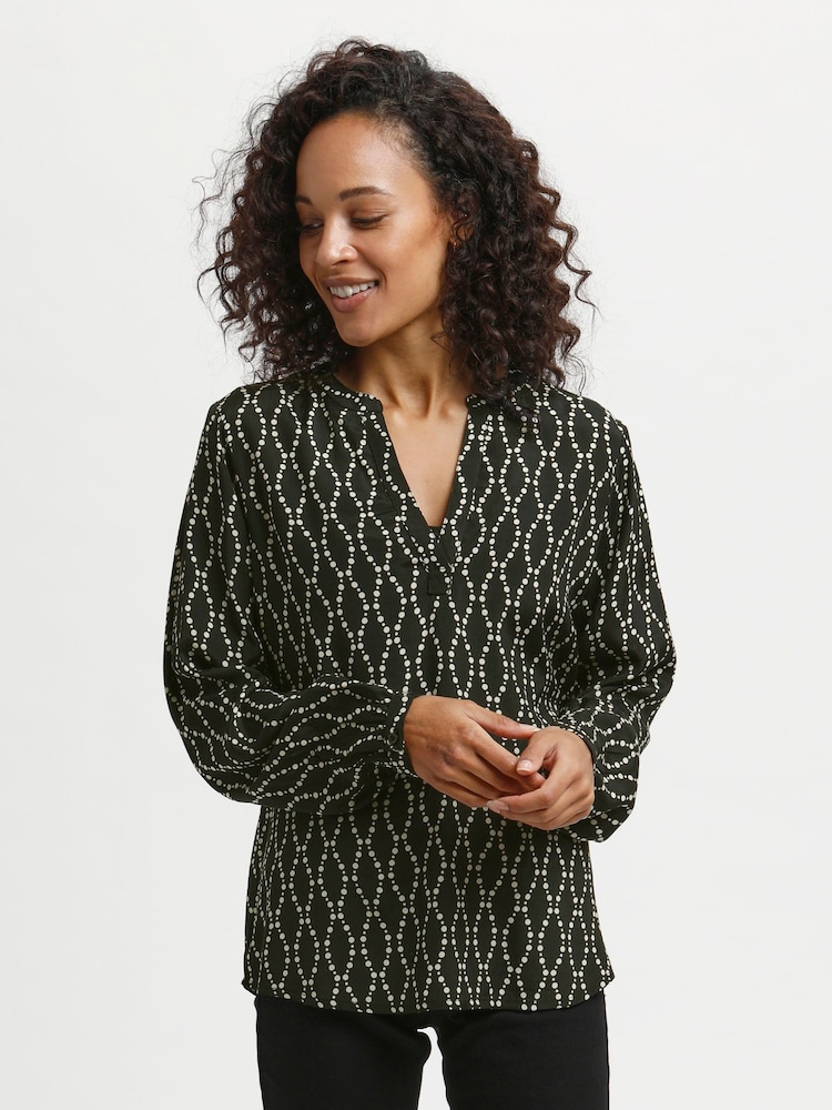 Kaffe Olan V-Notch Neck Long Sleeve Blouse - Image 1 of 6