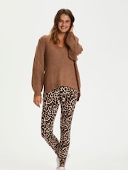 Kaffe Skinny Fit Pappi Printed Brown Leggings - Image 3 of 7