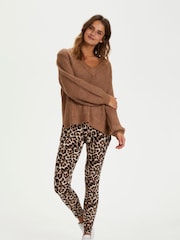 Kaffe Skinny Fit Pappi Printed Brown Leggings - Image 4 of 7