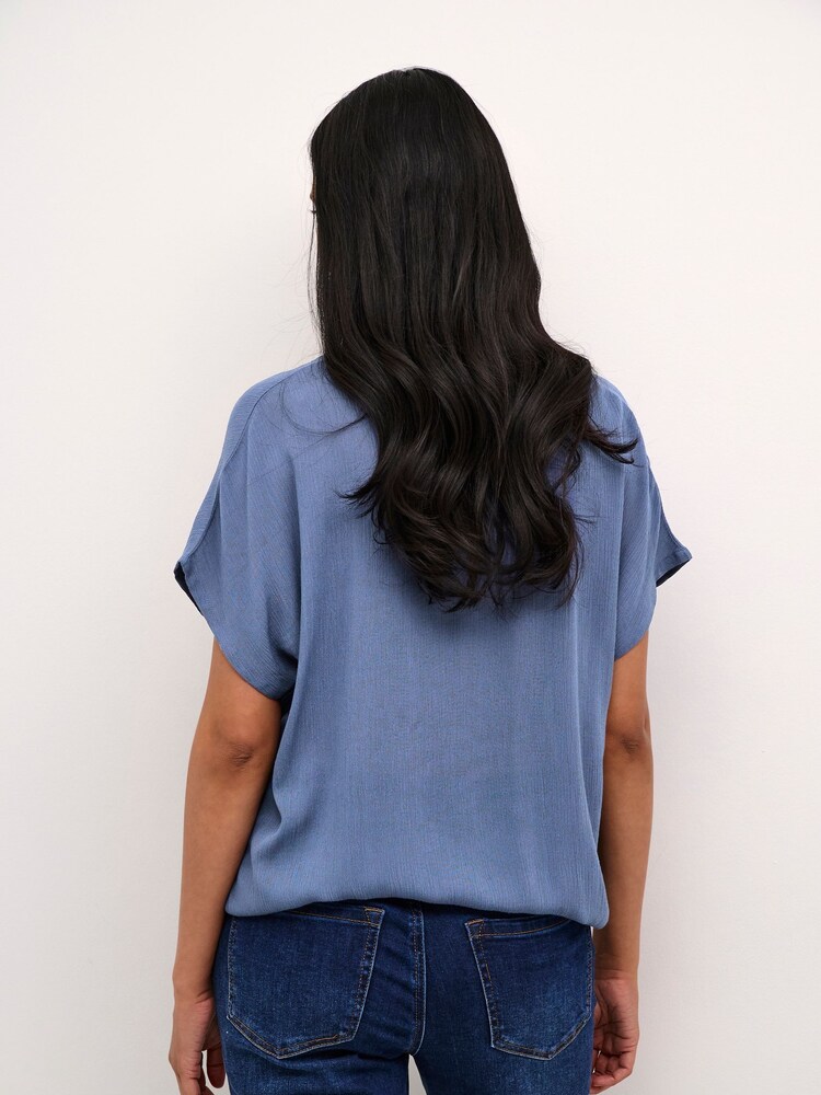 Kaffe Blue Amber Round Neck Short Sleeve Blouse - Image 2 of 5