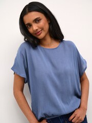 Kaffe Blue Amber Round Neck Short Sleeve Blouse - Image 3 of 5