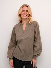 Kaffe Casual Fit Lydia V-Notch Neck 100% Cotton Blouse - Image 1 of 6