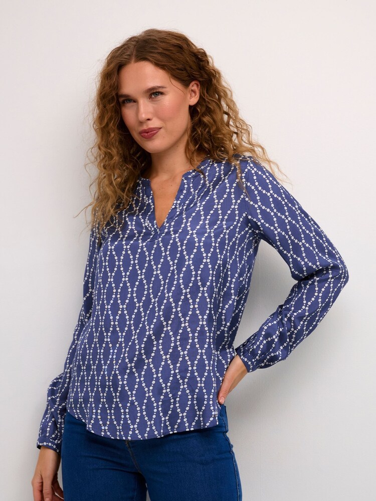 Kaffe Olan V-Notch Neck Long Sleeve Blouse - Image 1 of 6