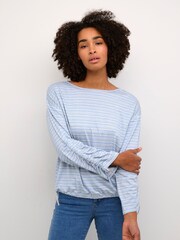 Kaffe Mathilde Boat Neck Drawstrings Blue Blouse - Image 1 of 6
