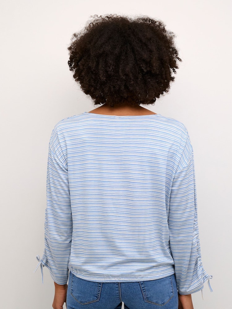 Kaffe Mathilde Boat Neck Drawstrings Blue Blouse - Image 2 of 6