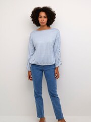 Kaffe Mathilde Boat Neck Drawstrings Blue Blouse - Image 3 of 6