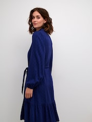 Kaffe Rikke Long Sleeve Belted Shirt Blue Dress - Image 2 of 6