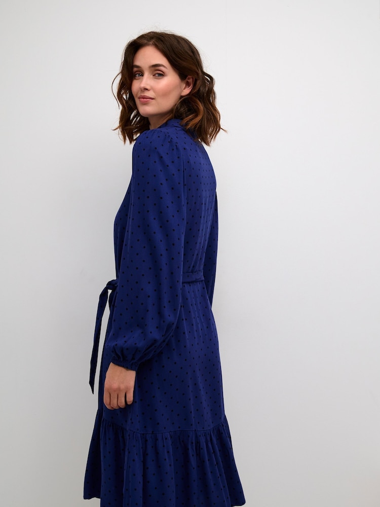Kaffe Rikke Long Sleeve Belted Shirt Blue Dress - Image 2 of 6