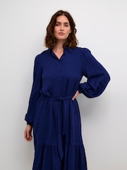 Kaffe Rikke Long Sleeve Belted Shirt Blue Dress - Image 3 of 6