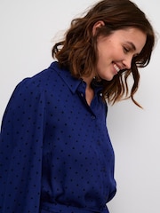 Kaffe Rikke Long Sleeve Belted Shirt Blue Dress - Image 4 of 6