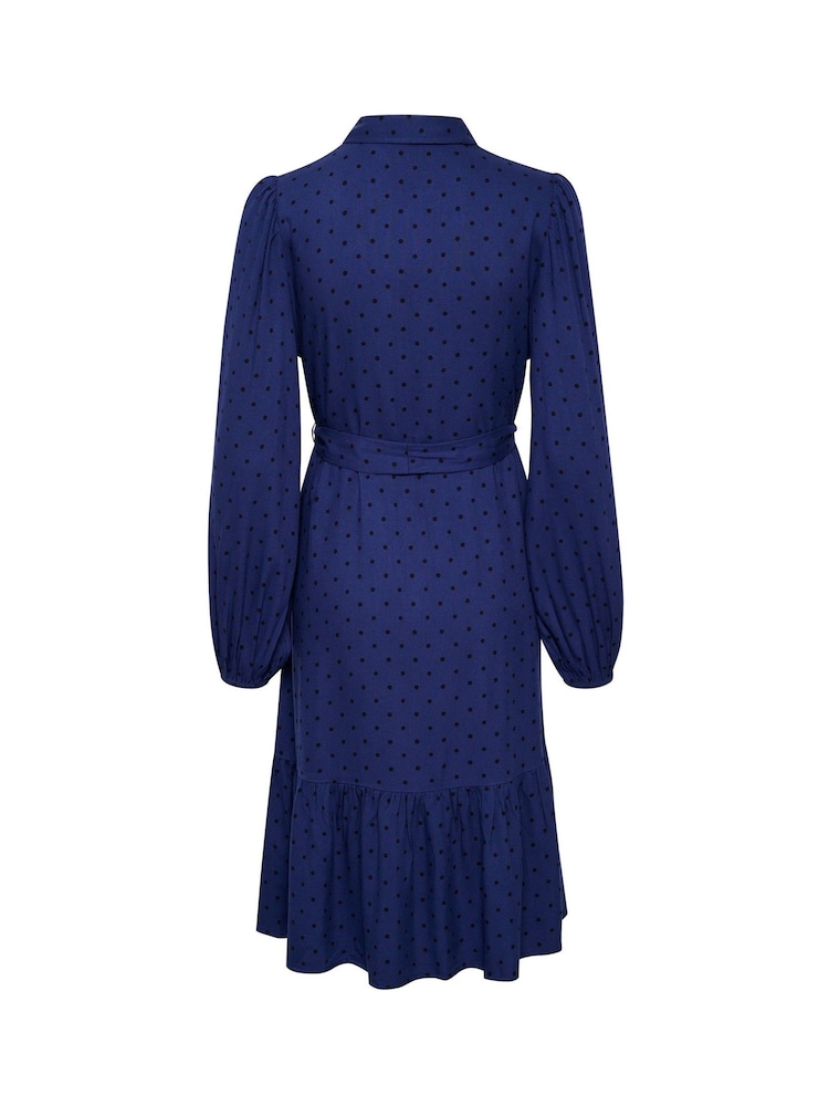Kaffe Rikke Long Sleeve Belted Shirt Blue Dress - Image 6 of 6