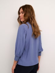 Kaffe Blue Vera 3/4 Sleeve V-Notch Neck Blouse - Image 2 of 6