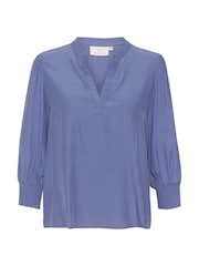 Kaffe Blue Vera 3/4 Sleeve V-Notch Neck Blouse - Image 5 of 6