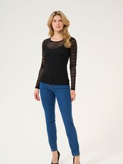 Kaffe Slim Fit Nina Mesh Long Sleeve Black T-Shirt - Image 1 of 5