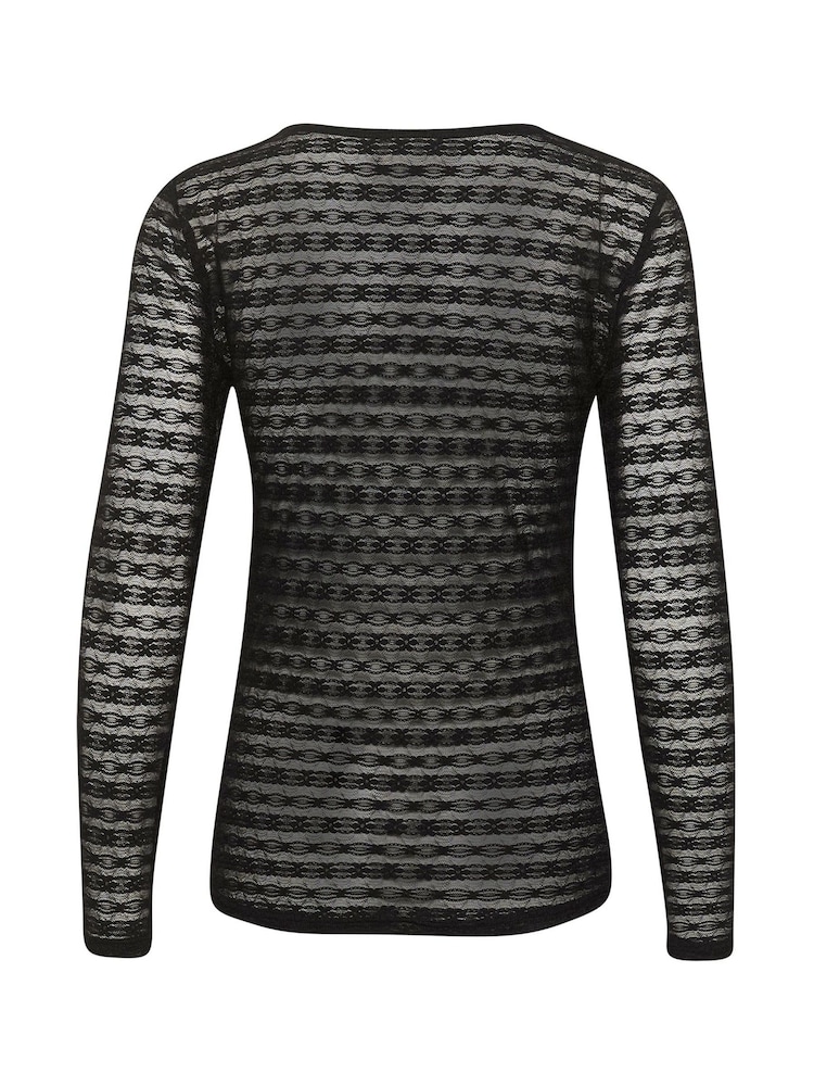 Kaffe Slim Fit Nina Mesh Long Sleeve Black T-Shirt - Image 5 of 5
