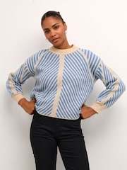 Kaffe Vera Striped Pattern Knitted Pull-Over Jumper - Image 1 of 6