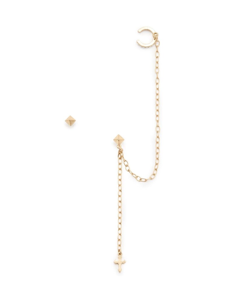 AllSaints Gold Tone Signature Pyramid Stud And Cuff Earrings Set - Image 1 of 3