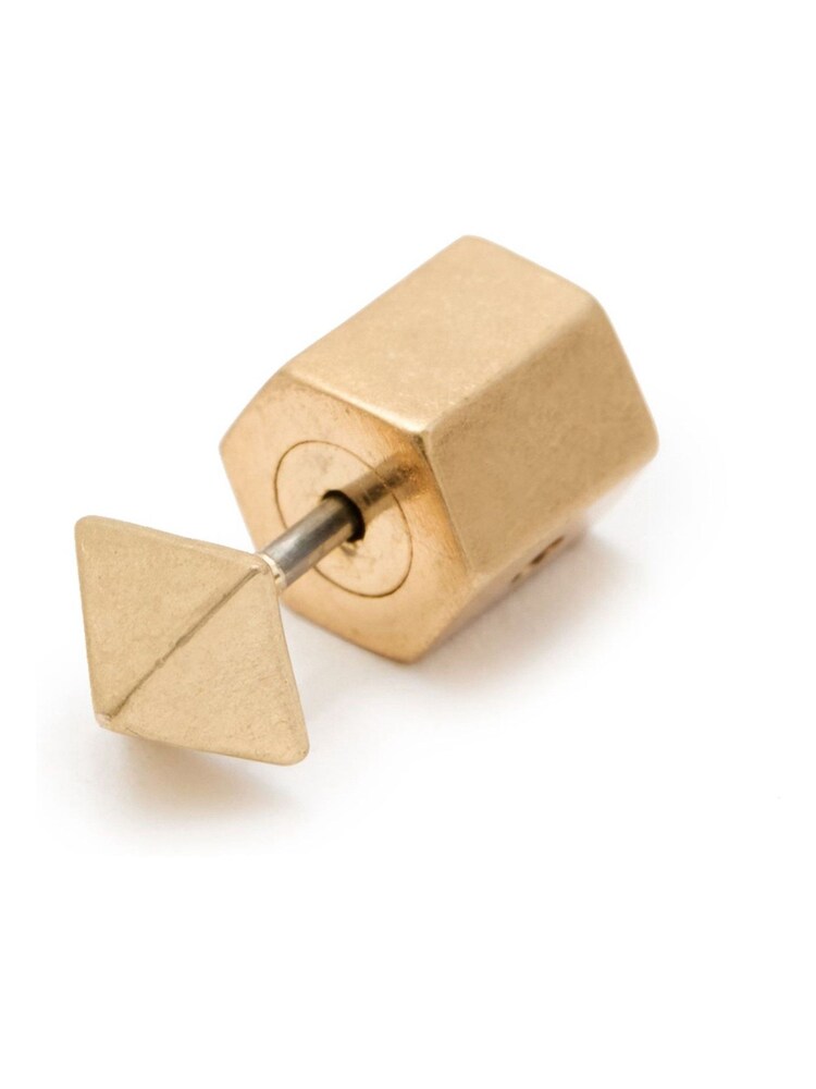 AllSaints Gold Tone Signature Pyramid Stud And Cuff Earrings Set - Image 2 of 3