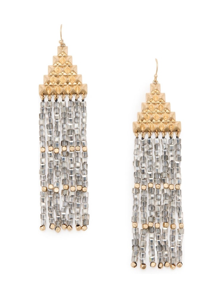 AllSaints Grey Pyramid Beaded Fringe Earrings - Image 1 of 3