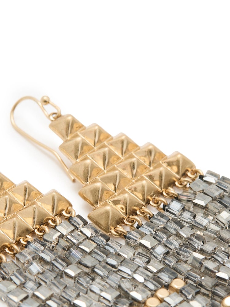 AllSaints Grey Pyramid Beaded Fringe Earrings - Image 2 of 3