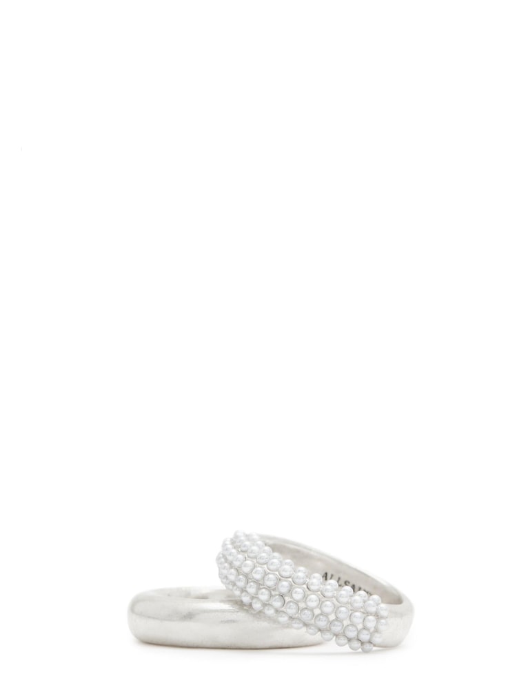AllSaints Silver Tone Chunky Pearl Ring Set - Image 1 of 4 AllSaints Silver Tone Chunky Pearl Ring Set - Image 1 of 4