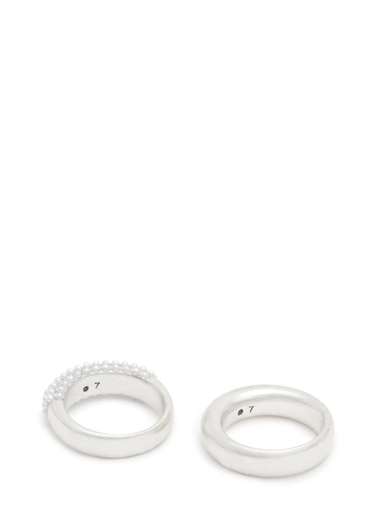 AllSaints Silver Tone Chunky Pearl Ring Set - Image 2 of 4 AllSaints Silver Tone Chunky Pearl Ring Set - Image 2 of 4