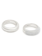 AllSaints Silver Tone Chunky Pearl Ring Set - Image 3 of 4