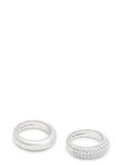 AllSaints Silver Tone Chunky Pearl Ring Set - Image 4 of 4