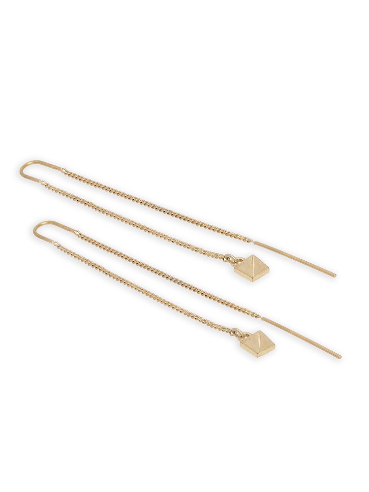 AllSaints Gold Tone Pyramid Threader Earrings - Image 3 of 3 AllSaints Gold Tone Pyramid Threader Earrings - Image 3 of 3