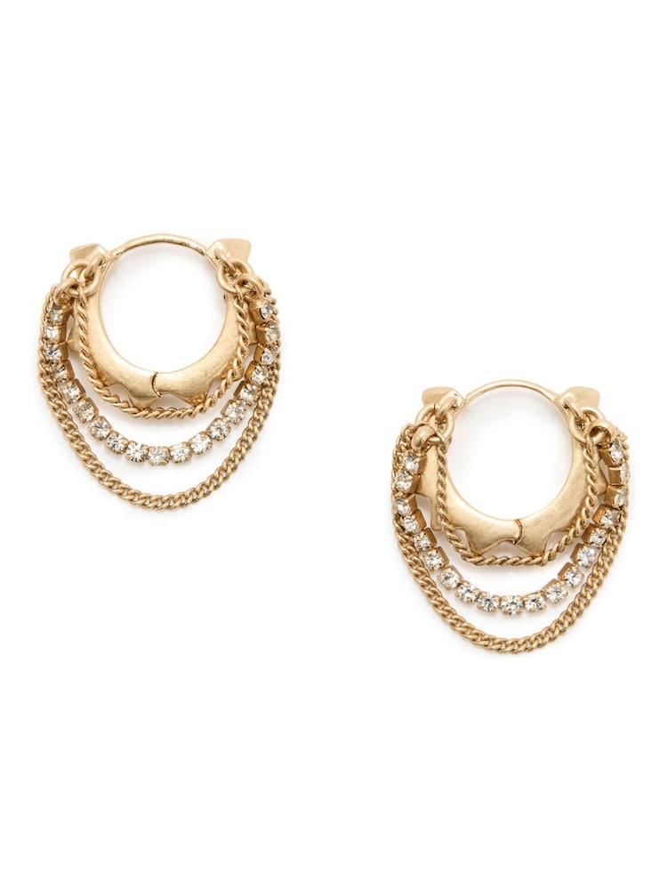 AllSaints Silver Tone Pyramid Chain Hoop Earrings - Image 1 of 3