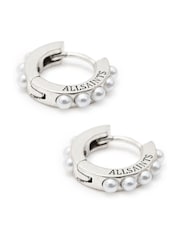 AllSaints Silver Tone Pearl Hoop Duo Earrings Set - Image 2 of 5