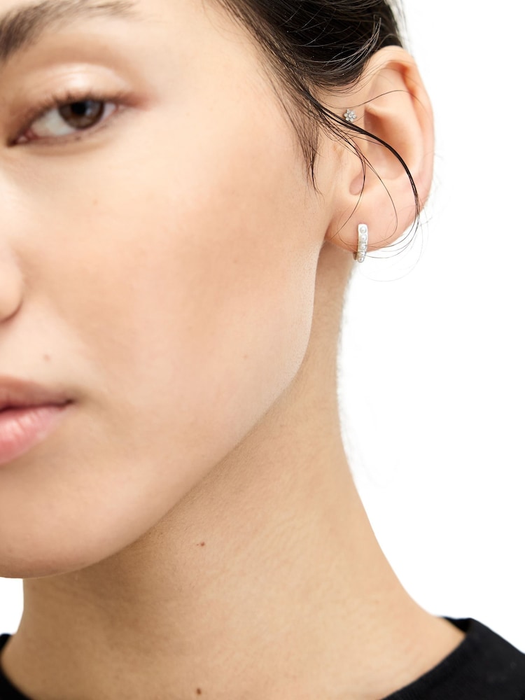 AllSaints Silver Tone Pearl Hoop Duo Earrings Set - Image 5 of 5