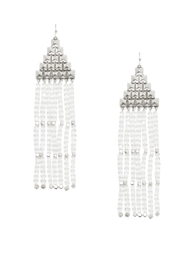 AllSaints White Pyramid Beaded Fringe Earrings - Image 1 of 3 AllSaints White Pyramid Beaded Fringe Earrings - Image 1 of 3