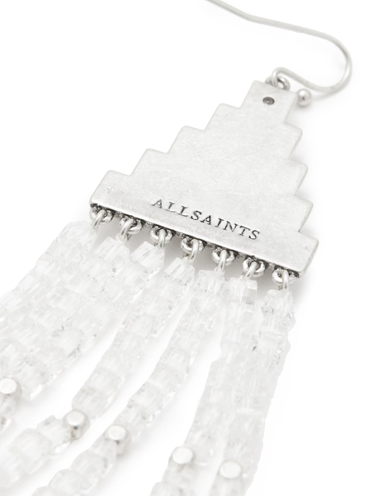 AllSaints White Pyramid Beaded Fringe Earrings - Image 2 of 3