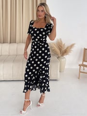 Girl In Mind Black Spot Heidi Ruched Midi Dress - Image 2 of 4