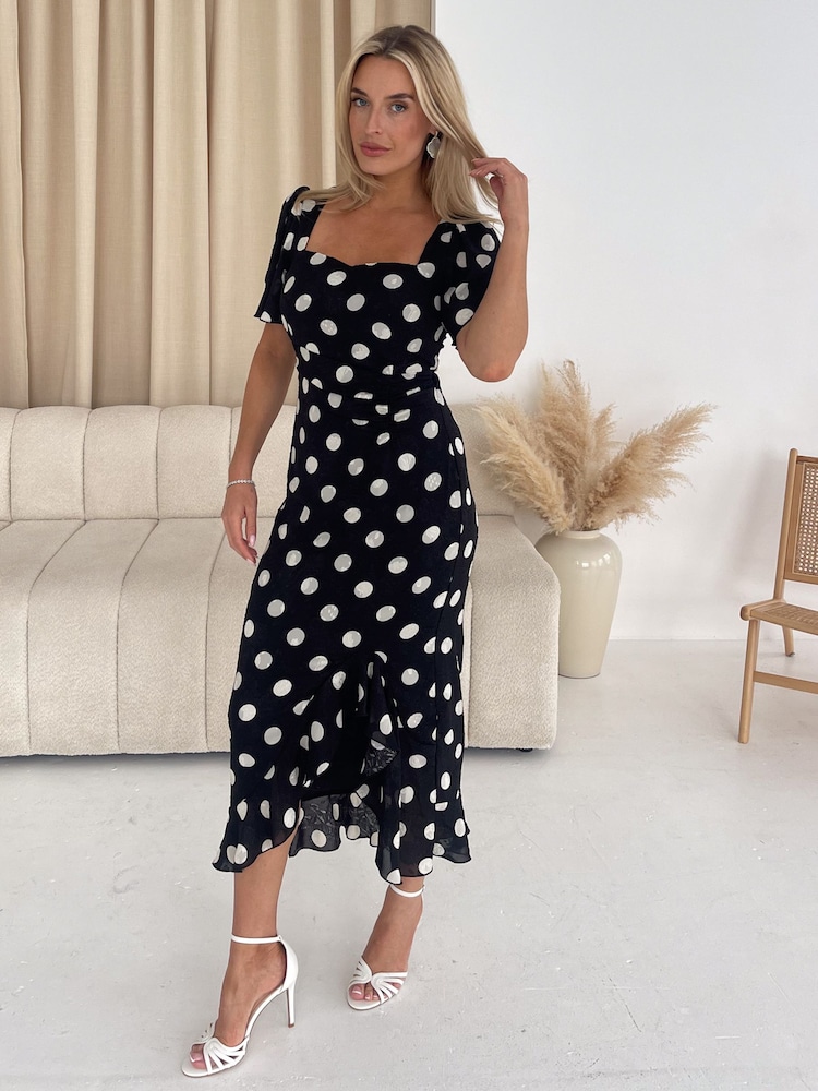 Girl In Mind Black Spot Heidi Ruched Midi Dress - Image 2 of 4