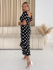 Girl In Mind Black Spot Heidi Ruched Midi Dress - Image 3 of 4