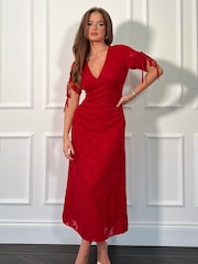 Girl In Mind Red Emily Tie Sleeve Midi Dress - Image 1 of 4