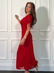 Girl In Mind Red Emily Tie Sleeve Midi Dress - Image 2 of 4